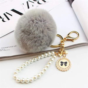 Fluffy Pom Pom Pearl Wristlet Keychain