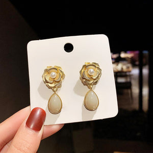 Gold Rose Drop Earrings