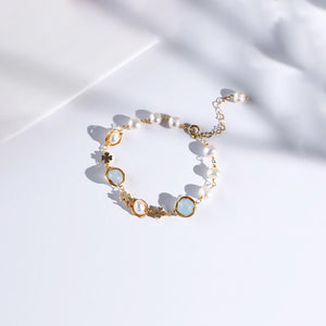 14k Gold-Plated | Handmade Freshwater Pearl Clover Bracelet