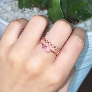 Pink Crystal Bar Ring | Rose Gold